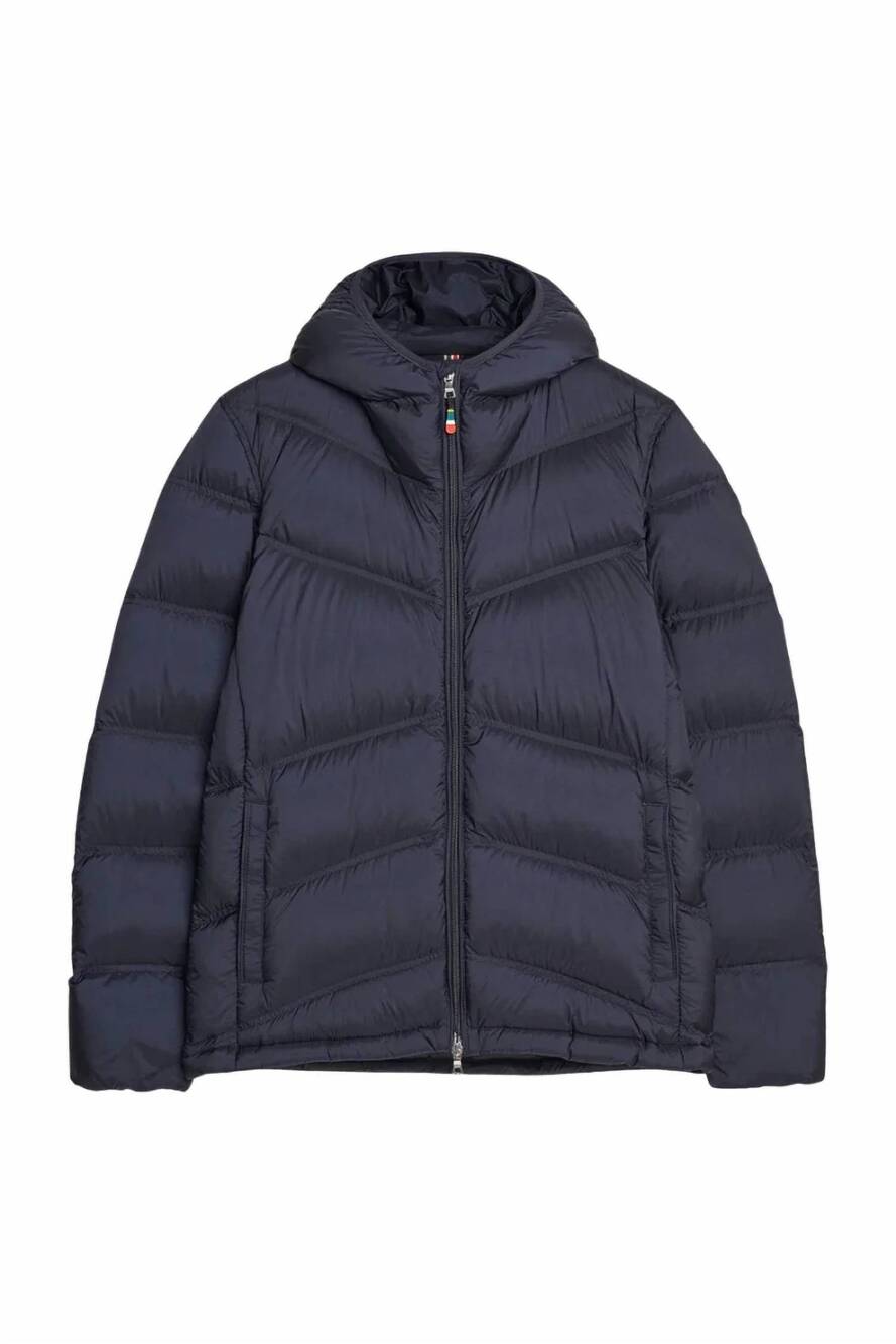 NEW ORLEBAR BROWN men's brodan quilted shell hooded jacket in night iris